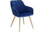 Sedia Happyment Meri In Velluto – Blu – Sedie Da Pranzo Con Braccioli – Gambe In Metallo Dorato – 1 Pezzo – Altezza Seduta 47 Cm – Deluxe