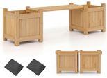 Costway Fioriera Con Panchina Da Giardino, Panchina In Legno Con 2 Fioriere Laterali, Panchina A 2 Posti In Legno Massello, Panchina Da Esterno, Naturale (105X26,5X29,5 Cm)