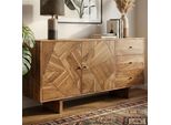Finebuy Credenza Di Design In Legno Massello Di Acacia 150 Cm Con 2 Ante E 3 Cassetti - Comò In Legno Massello Realizzato A Mano - Credenza In Legno Massello Stile Country