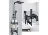 Sistema Doccia Completo Happyment – Set Doccia In Abs – 4 Funzioni – Soffione E Doccetta – Soffione Quadrato A Pioggia – Regolabile – Nero Opaco