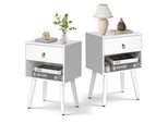 Fch Set Di 2 Comodini, Tavolino Con Ripiano Aperto, Cassetti, 38 X 30 X 55 Cm, Bianco