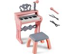Costway Tastiera Per Bambini A 25 Tasti, Pianoforte Elettronico Per Bambini Con Sgabello, Microfono E Leggio, Strumento Musicale Portatile, Per Bambini Dai 3 Anni In Su, Rosa