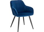 Sedia In Velluto Happyment Teddo – Blu – Sedie Da Pranzo Con Braccioli – Gambe In Metallo Nero – 1 Pezzo – Altezza Seduta 47 Cm – Deluxe