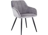 Sedia Da Pranzo Happyment Serverino – Velluto Grigio – Gambe In Metallo Nero – Sedia Singola – Poltrona – Con Braccioli – Moderna E Lussuosa – Altezza Seduta 47 Cm – 1 Pezzo