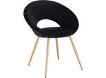 Sedia Da Pranzo Bolt Edge In Velluto – Nero – Gambe Dorate – Con Braccioli – Imbottita Ed Ergonomica – 1 Pezzo