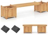 Costway Fioriera Con Panchina Da Giardino, Panchina In Legno Con 2 Fioriere Laterali, Panchina A 2 Posti In Legno Massello, Panchina Da Esterno, Naturale 169 X 35 X 35 Cm