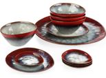 Servizio Da Tavola Vittoria – 11 Pezzi – 4 Persone – Rosso Lava – Piatti Piani, Piatti Fondi E Piatti Da Colazione