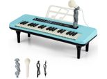 Costway Tastiera Per Bambini A 37 Tasti, Pianoforte Elettronico Per Bambini Con Microfono, Leggio E Gambe Rimovibili, Strumento Musicale Portatile, Per Bambini Dai 3 Anni In Su, Blu
