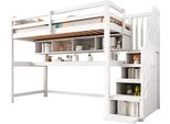 Letto A Soppalco Per Bambini 90X200 Cm – Letto A Soppalco Con Scrivania Integrata E Spazio Contenitore – Con Scaletta Angolare, Protezione Anticaduta E Finestra – Letto Per Bambini – Bianco