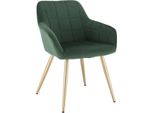 Sedia Da Pranzo In Velluto Verde/Oro – Con Braccioli – Imbottita Ed Ergonomica – Stile Poltrona – 1 Pezzo