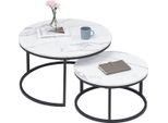 Set Tavolino Bolt Edge – 2 Pezzi Rotondi – Effetto Marmo Bianco – Struttura In Metallo Nero – 60 E 40 Cm – Moderno Ed Elegante