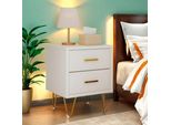 Unboxg Set Di 2 Comodini Beige, Comodini In Finto Cuoio Con 2 Cassetti, Gambe In Metallo Robuste, 41×35,5×51 Cm