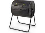Costway Compostiera A Tamburo Da 142 Litri, Compostiera Da Giardino A Doppia Camera, Ruotabile A 360°, Centrifuga Per Compost Con 2 Porte Chiudibili A Chiave, 70X63X92 Cm, Nera