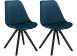 Sedie Per Ospiti – Velluto Blu – Gambe In Legno – Set Da 2 – Sedie Per Sala Da Pranzo E Soggiorno – Ergonomiche E Imbottite – Altezza Seduta 46 Cm