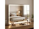Specchio Led Costway Hollywood, Specchio Cosmetico Da 80X60 Cm Con 3 Colori Di Luce, Luminosità Regolabile E Comando Touch, Montaggio Su Tavolo/Parete