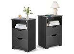 Fch Set Di 2 Comodini, Tavolino Con Stazione Di Ricarica Con Vano Aperto, 2 Cassetti, 40 X 30 X 60 Cm, Nero