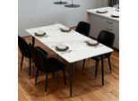 Tavolo Da Pranzo - Rettangolare - 120 X 70 X 76 Cm - Piano In Marmo - Gambe In Metallo - Per 6 Persone - Stile Moderno Minimalista - Colore Avorio