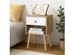 Comodino Fch, Tavolino Con Ripiano Aperto, Cassetti, 38 X 30 X 55 Cm, Rovere E Bianco