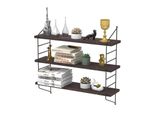 Fativo Mensola Da Parete Sospesa A 3 Livelli, Mensola In Legno Rustico Regolabile, Scaffale Da Muro Per Cucina, Libri E Piante, Nero