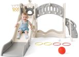 Scivolo Per Bambini E Struttura Per Arrampicata - Set Da Gioco 9 In 1 - Per Interni/Esterni - Con Canestro Da Basket E Pallone - Plastica Resistente - Bianco