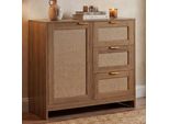 Comò HWC-P50, Armadio Credenza Highboard, Cassetti Contenitore, Mdf Melaminico Frontale In Lino ~ Marrone