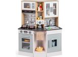 Costway Cucina Per Bambini, Cucina Giocattolo In Legno Con 10 Accessori, Luci, Suoni, Fornello, Lavello, Macchina Per Il Ghiaccio, Macchina Per Il Caffè, Microonde E Forno, Per Bambini Dai 3 Anni In Su, Grigio