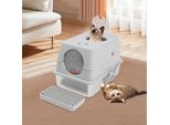 Lettiera Per Gatti - Lettiera Chiusa - Capacità 28 L - Acciaio Inossidabile - Con Paletta - Con Coperchio - Grigio Chiaro