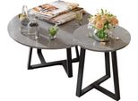 Tavolini Delunce – Set Da 2 – Tavolini Rotondi – Piani In Pietra Sinterizzata – Struttura In Metallo Nero – Design Moderno – Soggiorno E Salotto