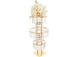 Portafiori Da Matrimonio - Portafiori A Colonna A 5 Livelli - Altezza 110 Cm - Struttura In Metallo Lucido - Per Cerimonie Nuziali, Feste, Bar/Caffetterie - Oro