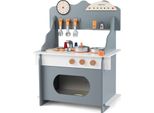 Costway Cucina Per Bambini In Legno, Cucina Giocattolo Con 12 Accessori, Orologio, Fornello, Scaffale Per Spezie, Rubinetto, Lavello E Forno, Cucina Giocattolo, Set Da Gioco Per Bambini Dai 3 Anni In Su, Grigio