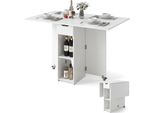 Costway Tavolo Da Pranzo Pieghevole, Tavolo Da Cucina Con Rotelle, Cassetto E 2 Ripiani, Tavolo Pieghevole Per 2-4 Persone, Tavolo Da Pranzo 120X72X75 Cm Bianco