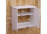Armadio Pensile - Armadio Contenitore - 2 Ripiani - Con Ganci - Composto Da Legno E Plastica - Resistente All'umidità - Per Bagno E Cucina - Bianco