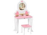 Tavolo Da Trucco Per Bambini - Toeletta Con Sgabello - Specchio Rimovibile - Tavolo Da Trucco E Scrivania 2 In 1 - Legno - Piano Del Tavolo Rosa - 50×33×91 Cm