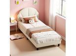 Unboxg Letto Per Bambini 90X200 Cm Beige In Velluto Con Testiera Regolabile In Altezza – Letto Singolo Imbottito Per Bambini E Ragazzi, Letto Imbottito