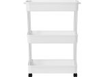 Carrello Da Cucina - 3 Ripiani - 4 Ganci - Con Rotelle - Ripiani Ventilati - Per Cucina/Bagno/Ufficio - Bianco