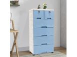 Cassettiera - Torre Contenitore Con 6 Cassetti - Rotelle Con Freno - Modello Alto - Plastica Pp, Ecologica - Moderna, Rettangolare - Blu