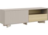 Selsey Distria – Mobile Tv Basso Con Cassetto E Frontale Scanalato Grigio Cashmere / Effetto Legno Di Quercia, 140 Cm