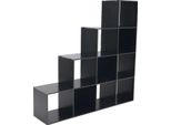Scaffale A Scala - Scaffale Angolare/Libreria - 4 Ripiani - Forma A L - 10 Scomparti Cubici - Indipendente - Pvc Legno-Plastica - Nero