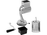 Grattugia Manuale A Tamburo - Tagliaverdure - 5 Lame - Acciaio Inox 430 - Manovella - Ventosa 10,1 Cm - Tamburi 7×8 Cm - Argento