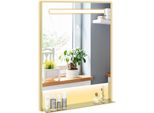 Specchio Da Bagno Costway Con Illuminazione, Specchio Da Bagno Rettangolare Con Ripiano E Funzione Antiappannamento, Specchio Da Bagno, 3 Colori Della Luce, Oro, 80X60 Cm