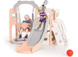 Set Da Gioco Per Bambini - Parco Giochi Indoor 6 In 1 - Altalena E Scivolo - Canestro Da Basket - Struttura Per Arrampicata - Telescopio - Plastica - Per Bambini Piccoli <3 Anni - Rosa