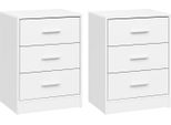 Set Di 2 Comodini - Comodino/Tavolino - 3 Cassetti - 39X54X28 Cm - Moderno E Minimalista - Pannello Truciolare Rivestito In Melamina - Per Camera Da Letto E Soggiorno - Bianco