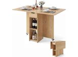 Costway Tavolo Da Pranzo Pieghevole, Tavolo Da Cucina Con Rotelle, Cassetto E 2 Ripiani, Tavolo Pieghevole Per 2-4 Persone, Tavolo Da Pranzo 120X72X75 Cm Natur