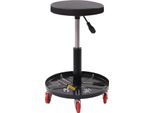 Sgabello Con Rotelle Per Officina - Seduta Da Meccanico Con Porta Attrezzi - Regolabile In Altezza - Girevole - Pneumatico - Portata 136 Kg - Nero