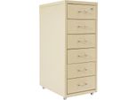 Armadio Portadocumenti In Metallo Con Rotelle - 6 Cassetti - Chiudibile A Chiave - Acciaio Laminato A Freddo - 28×41×69 Cm - Bianco Sporco