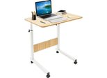 Tavolo Per Laptop Con Rotelle - Scrivania Regolabile In Altezza - Altezza 70-90 Cm - Piano Del Tavolo 60X40 Cm - Mdf E Acciaio - Capacità Di Carico 15 Kg - Marrone