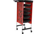 Carrello Da Parrucchiere - Carrello Da Salone - 6 Ripiani - 5 Cassetti Estraibili - 4 Rotelle - Portata 80 Kg - Pp E Acciaio Inossidabile - 36×90 Cm - Rosso