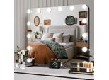 Specchio Cosmetico - Specchio Da Tavolo - 14 Lampadine Led Dimmerabili - Porta Usb - Rettangolare - Cornice Nera - 20 Cm