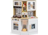 Costway Cucina Per Bambini, Cucina Giocattolo In Legno Con 10 Accessori, Luci, Suoni, Fornelli, Lavello, Macchina Per Il Ghiaccio, Macchina Per Il Caffè, Microonde E Forno, Per Bambini Dai 3 Anni In Su. Natura