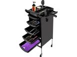 Carrello Da Parrucchiere Su Ruote - Carrello Da Salone - 5 Cassetti - 2 Supporti Per Asciugacapelli - Ripiano Laterale - 6 Ripiani - Acciaio Inossidabile + Abs - Con Maniglia - Nero